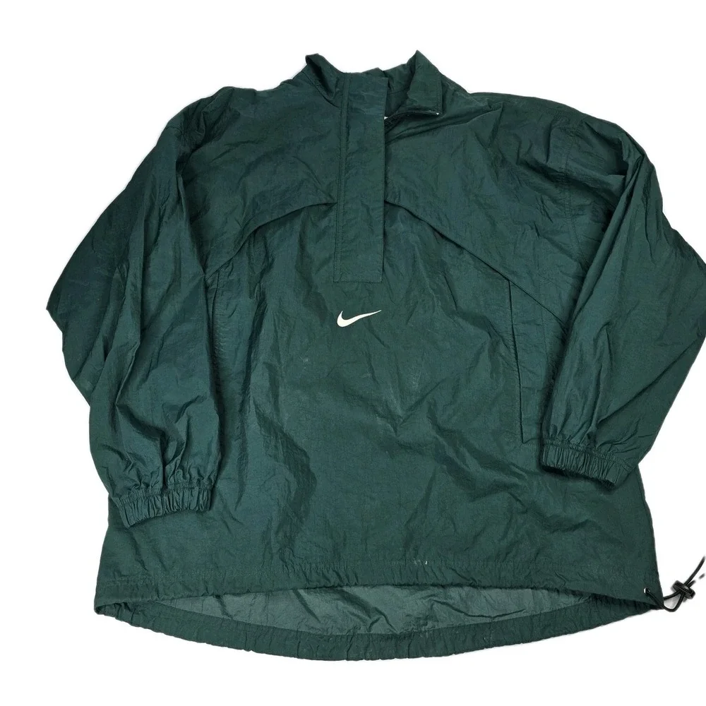 Vintage Nike Pullover Mens Large Center Swoosh Windbreaker‎ Forest Green 90s